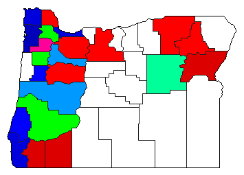 1874 Oregon County Map of General Election Results for Governor