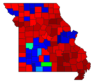 1880 Missouri County Map of General Election Results for Governor