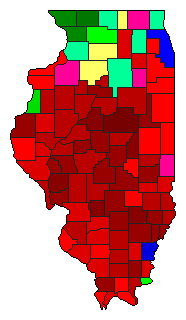 1908 Illinois County Map of Democratic Primary Election Results for Governor