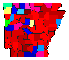 1932 Arkansas County Map of Democratic Primary Election Results for Senator