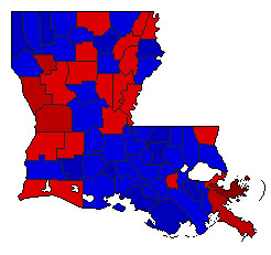 1940 Louisiana County Map of Democratic Runoff Election Results for Governor