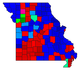 1940 Missouri County Map of Democratic Primary Election Results for Senator