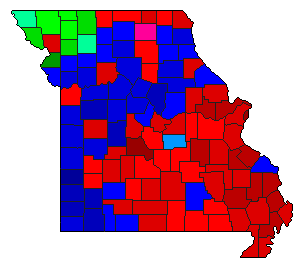 1940 Missouri County Map of Democratic Primary Election Results for Governor