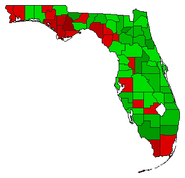 1950 Florida County Map of Democratic Primary Election Results for Senator