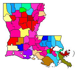 1952 Louisiana County Map of Democratic Primary Election Results for Lt. Governor