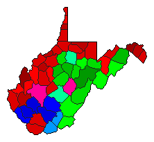 1952 West Virginia County Map of Democratic Primary Election Results for Governor