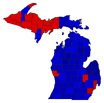 1954 Michigan County Map of General Election Results for Senator