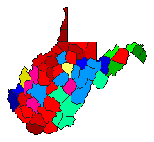 1956 West Virginia County Map of Democratic Primary Election Results for Governor