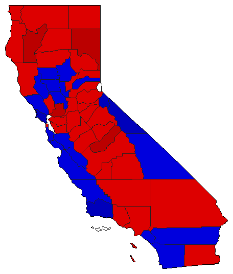 1958 California County Map of General Election Results for State Treasurer
