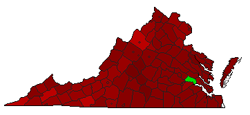 1960 Virginia County Map of General Election Results for Senator