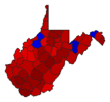 1964 West Virginia County Map of General Election Results for President