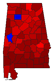 1966 Alabama County Map of General Election Results for Governor