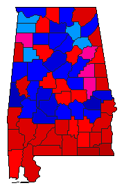 1970 Alabama County Map of Democratic Primary Election Results for Governor