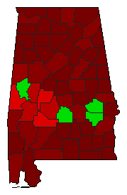 1970 Alabama County Map of General Election Results for Secretary of State