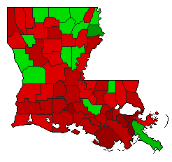 1971 Louisiana County Map of Democratic Runoff Election Results for Lt. Governor