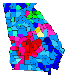 1972 Georgia County Map of Democratic Primary Election Results for Senator