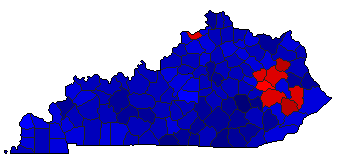 1972 Kentucky County Map of General Election Results for President