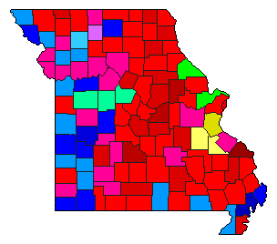 1972 Missouri County Map of Democratic Primary Election Results for Governor