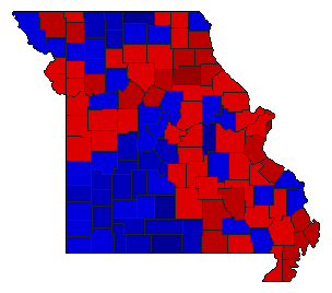 1972 Missouri County Map of General Election Results for State Treasurer