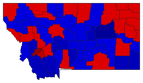 1972 Montana County Map of General Election Results for Senator