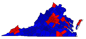 1973 Virginia County Map of General Election Results for Lt. Governor