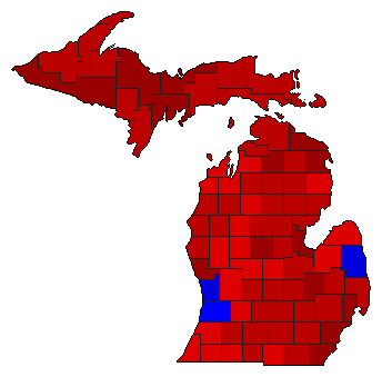 1974 Michigan County Map of General Election Results for Secretary of State