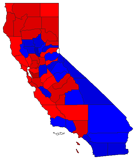 1974 California County Map of General Election Results for Lt. Governor