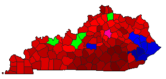 1975 Kentucky County Map of Democratic Primary Election Results for State Treasurer