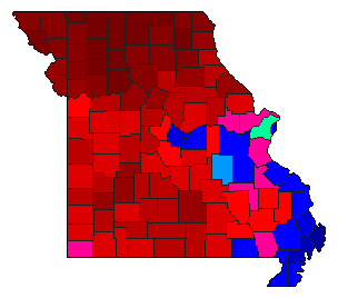 1976 Missouri County Map of Democratic Primary Election Results for Senator