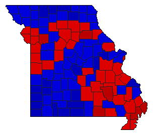1976 Missouri County Map of General Election Results for Governor