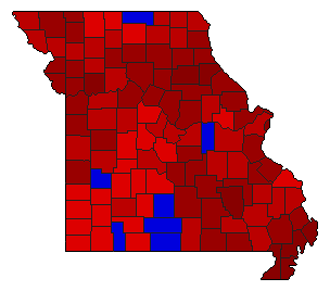 1976 Missouri County Map of General Election Results for State Treasurer