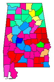 1978 Alabama County Map of Democratic Primary Election Results for Governor