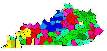 1979 Kentucky County Map of Democratic Primary Election Results for Governor