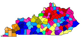 1979 Kentucky County Map of Democratic Primary Election Results for Lt. Governor