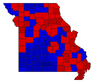 1980 Missouri County Map of General Election Results for Lt. Governor