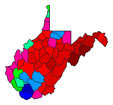 1984 West Virginia County Map of Democratic Primary Election Results for Governor