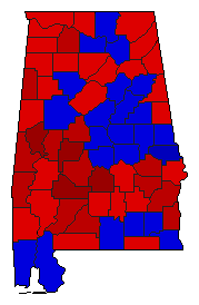 1986 Alabama County Map of Democratic Runoff Election Results for State Treasurer