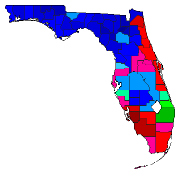 1986 Florida County Map of Democratic Primary Election Results for Governor