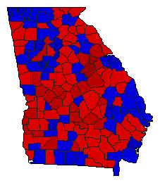 1986 Georgia County Map of General Election Results for Senator