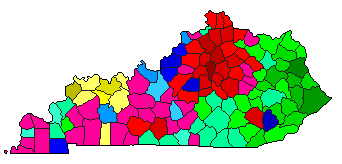1987 Kentucky County Map of Democratic Primary Election Results for Lt. Governor