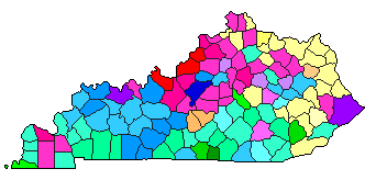 1987 Kentucky County Map of Democratic Primary Election Results for State Treasurer