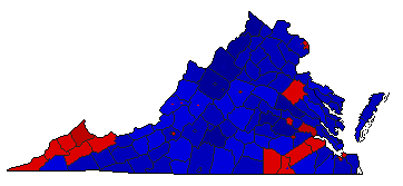 1988 Virginia County Map of General Election Results for President