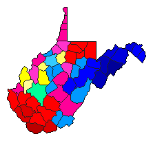 1988 West Virginia County Map of Democratic Primary Election Results for Governor