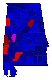 1990 Alabama County Map of Republican Primary Election Results for State Auditor