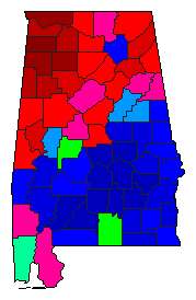 1990 Alabama County Map of Democratic Primary Election Results for Attorney General