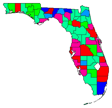 1990 Florida County Map of Democratic Primary Election Results for Secretary of State