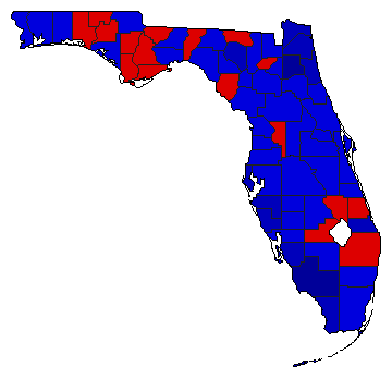 1990 Florida County Map of General Election Results for State Treasurer