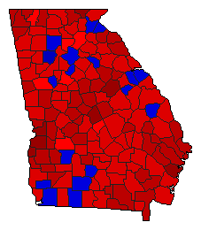 1990 Georgia County Map of General Election Results for Governor