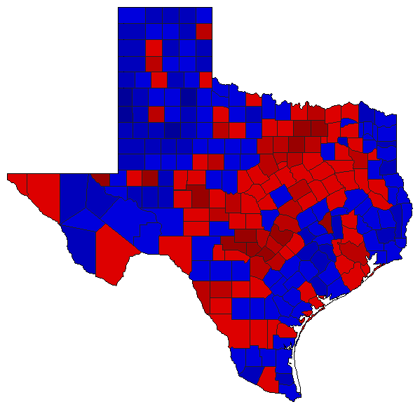1990 Texas County Map of Democratic Runoff Election Results for Governor