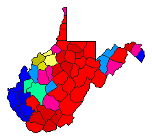 1990 West Virginia County Map of Democratic Primary Election Results for State Treasurer